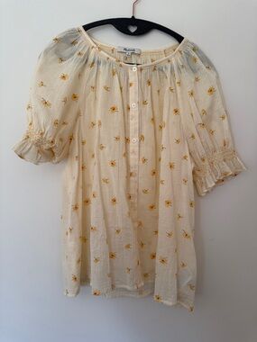 Madewell Cream Blouse with Yellow Floral Print